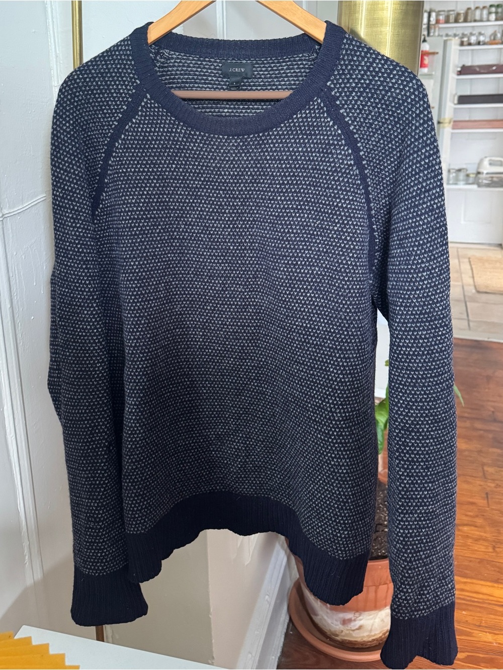 J.Crew Men’s 100% Lambswool Birdseye Knit Crewneck Sweater Navy Large